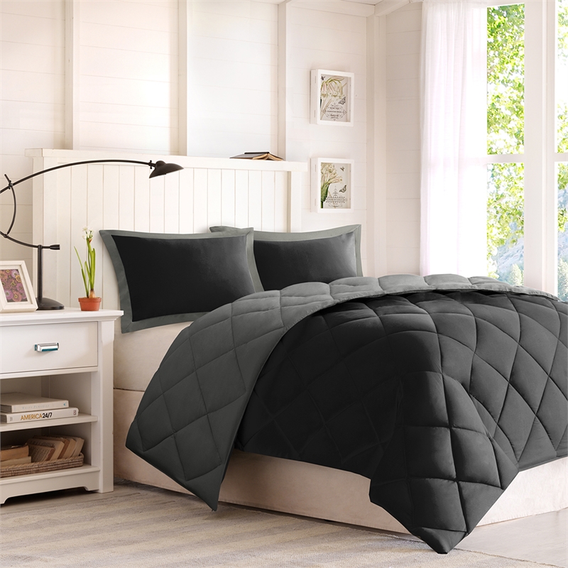 Olliix Madison Park Larkspur Twin/Twin XL Comforter Mini Set in Black/Grey