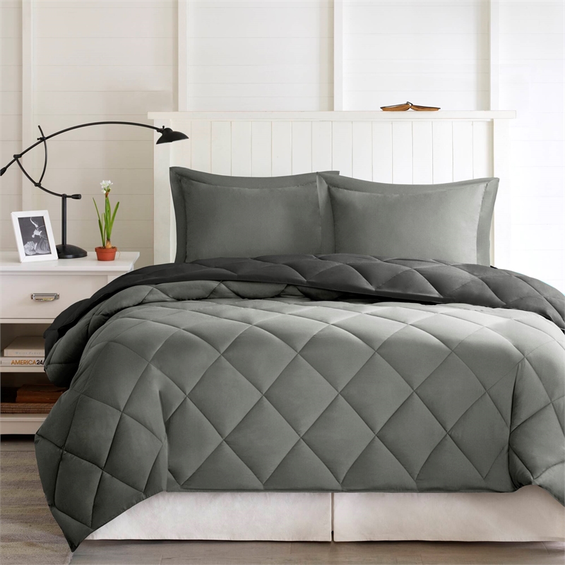 Olliix Madison Park Larkspur Full/Queen Comforter Mini Set in Black/Grey