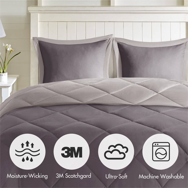 Olliix Madison Park Larkspur Full/Queen Comforter Mini Set in Charcoal/Grey
