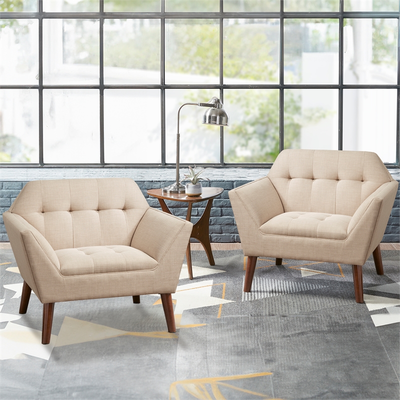 Olliix INK+IVY Newport Set of 2 Lounge Chair Wood/Plywood/Fabric in Beige