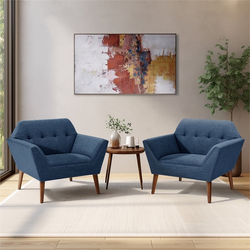 Olliix INK+IVY Newport Set of 2 Lounge Chair Wood/Plywood/Fabric in Blue