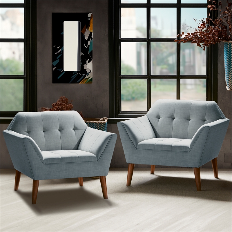 Olliix INK+IVY Newport Set of 2 Lounge Chair Wood/Plywood/Fabric in Light Blue