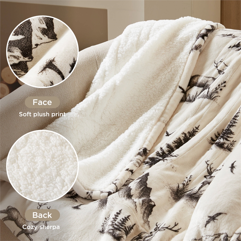 Olliix Woolrich Print Plush to Sherpa 50x60