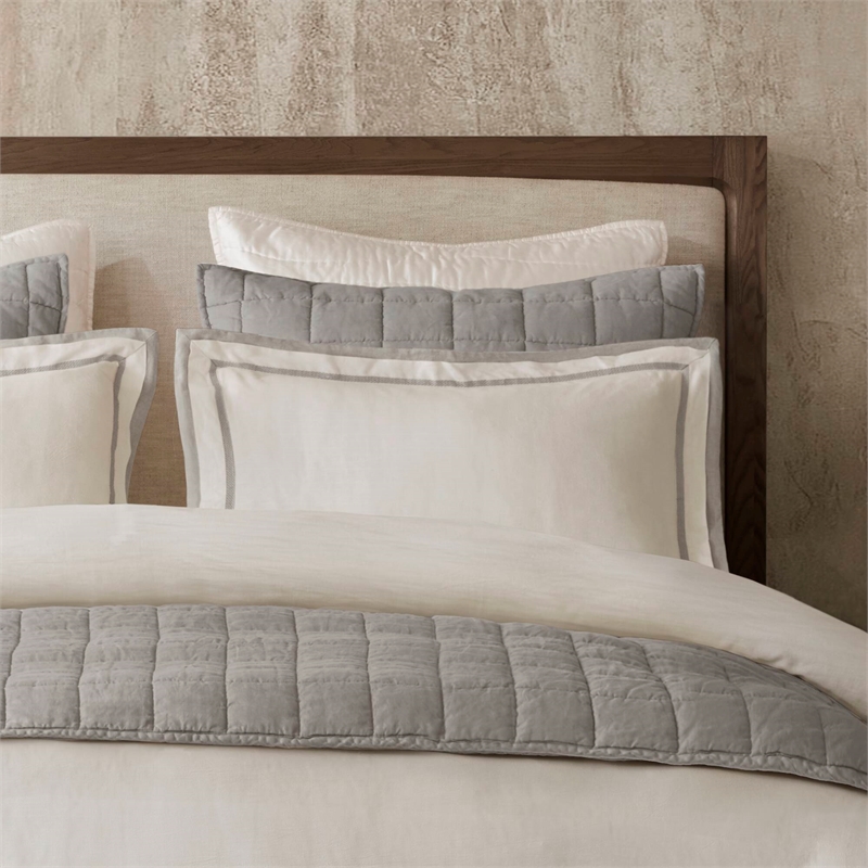 Olliix Harbor House Linen Blend Full/Queen Duvet Cover Set in White/Gray