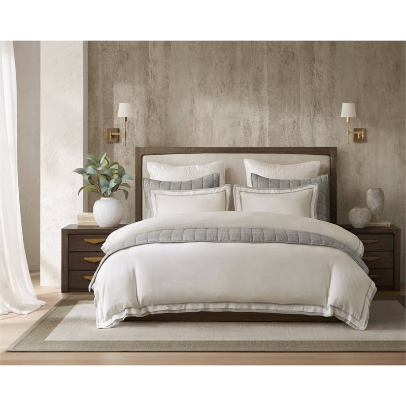 Olliix Harbor House Linen Blend Full/Queen Duvet Cover Set in White/Gray