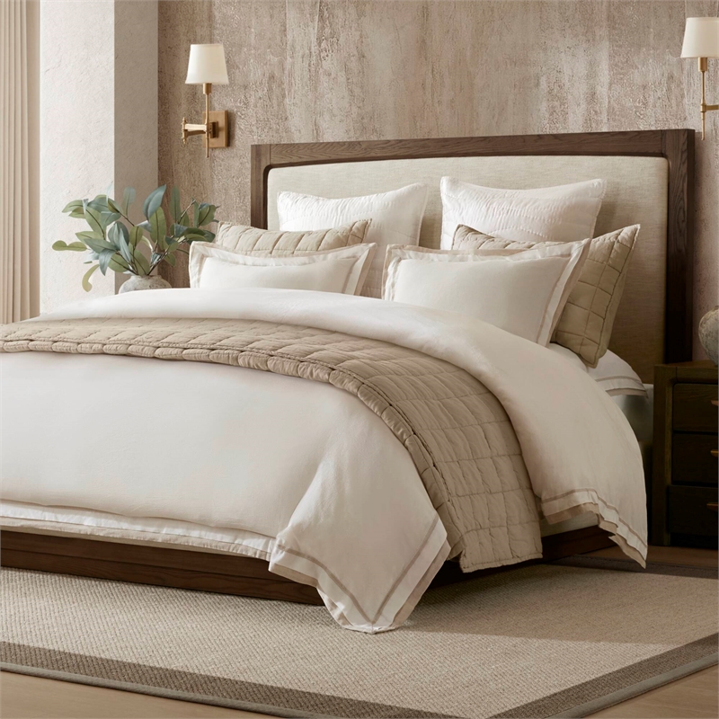 Olliix Harbor House Linen Blend King/Cal King Duvet Cover Set in White/Gold