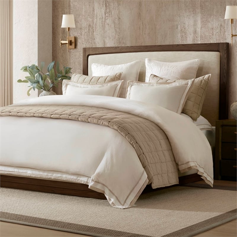 Olliix Harbor House Linen Blend Full/Queen Duvet Cover Set in White/Gold