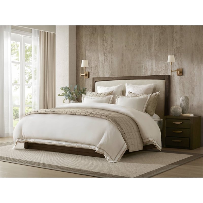 Olliix Harbor House Linen Blend Full/Queen Duvet Cover Set in White/Gold
