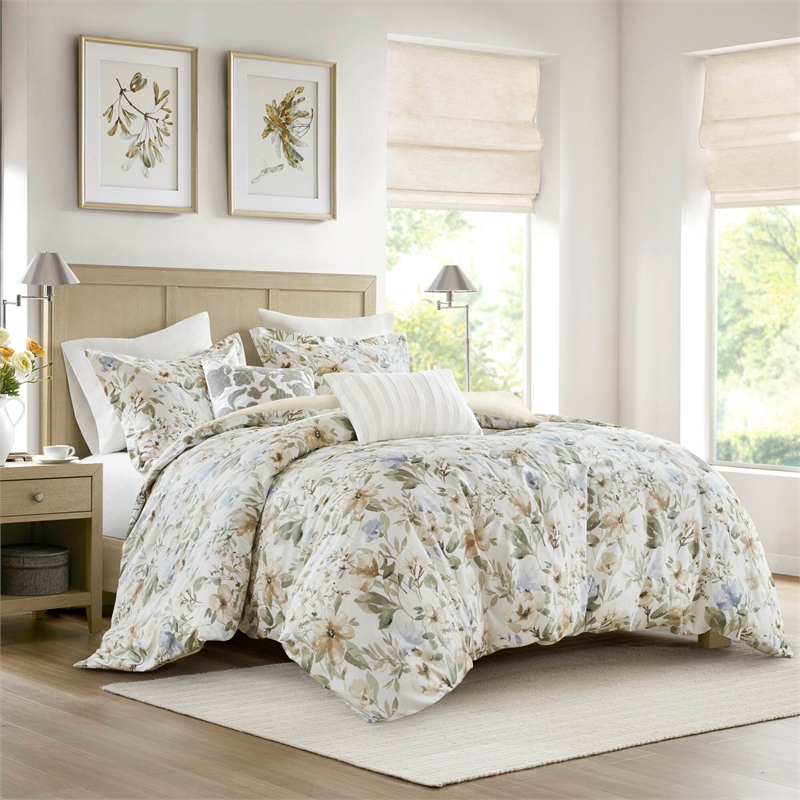 Olliix Harbor House Blue Herbal Full/Queen Duvet Set Cotton in Multi