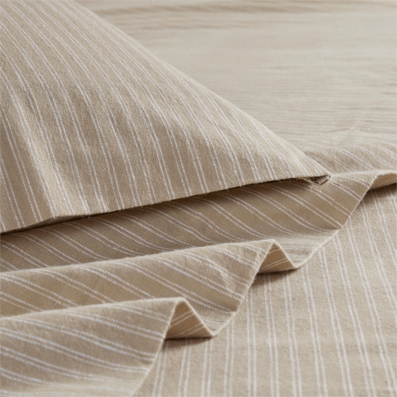 Olliix Beautyrest Oversized Flannel Queen Sheet Set in Beige/White Stripes