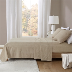 Olliix Beautyrest Oversized Flannel Queen Sheet Set in Beige/White Stripes