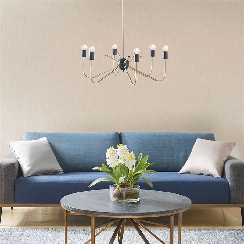 Olliix Hampton Hill Alexis 6-Light Chandelier Iron in Antique Brass/Black