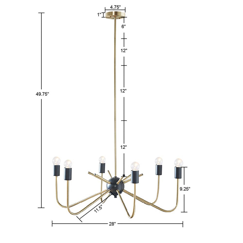 Olliix Hampton Hill Alexis 6-Light Chandelier Iron in Antique Brass/Black