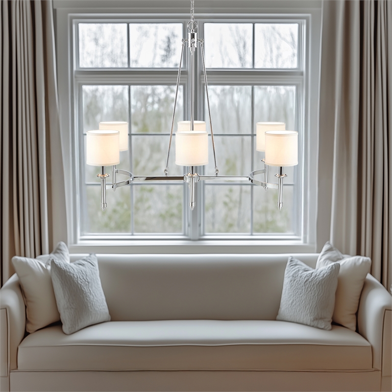 Olliix Hampton Hill Elegenza 6-Light Chandelier Iron/Polyester in Chrome