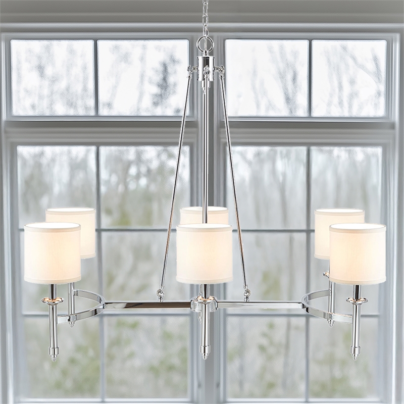 Olliix Hampton Hill Elegenza 6-Light Chandelier Iron/Polyester in Chrome