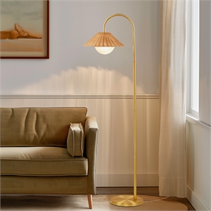 Olliix INK+IVY Laguna Floor Lamps Iron/Rattan/Glass in Gold/Natural