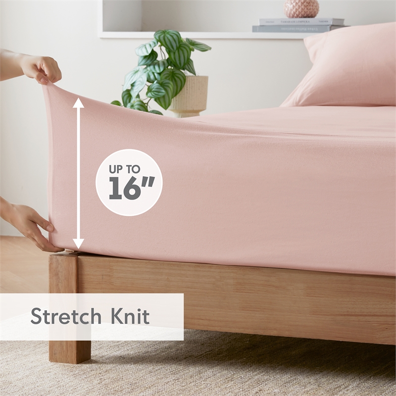 Olliix Intelligent Design Blend Jersey Knit Queen Sheet Set in Blush