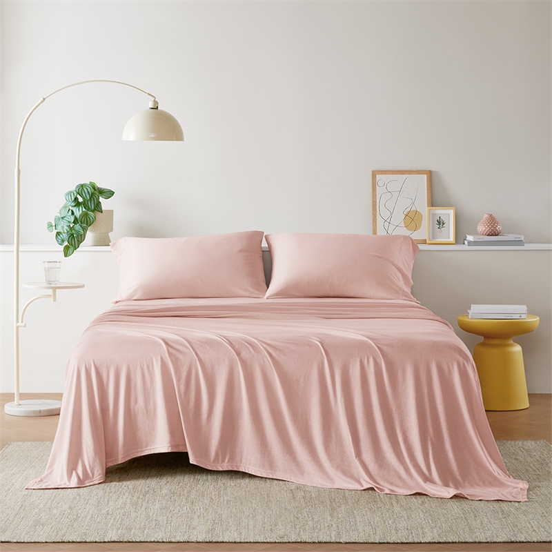Olliix Intelligent Design Blend Jersey Knit Queen Sheet Set in Blush