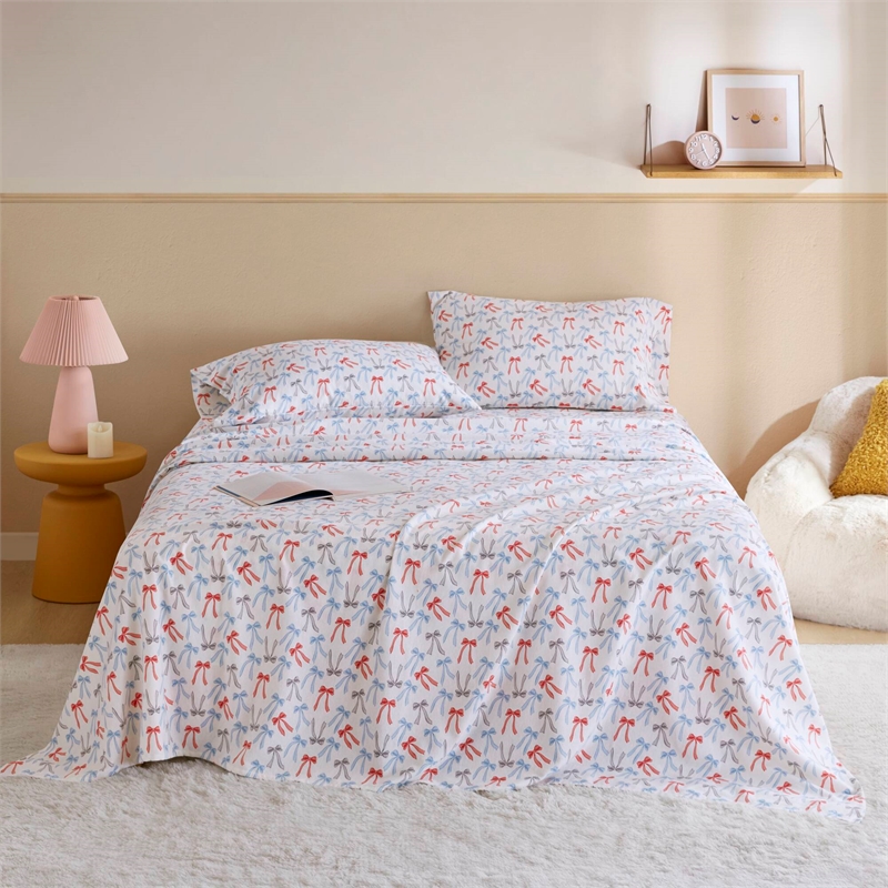 Olliix Intelligent Design Cozy Soft Twin XL Sheet Set Cotton in Happy Bows