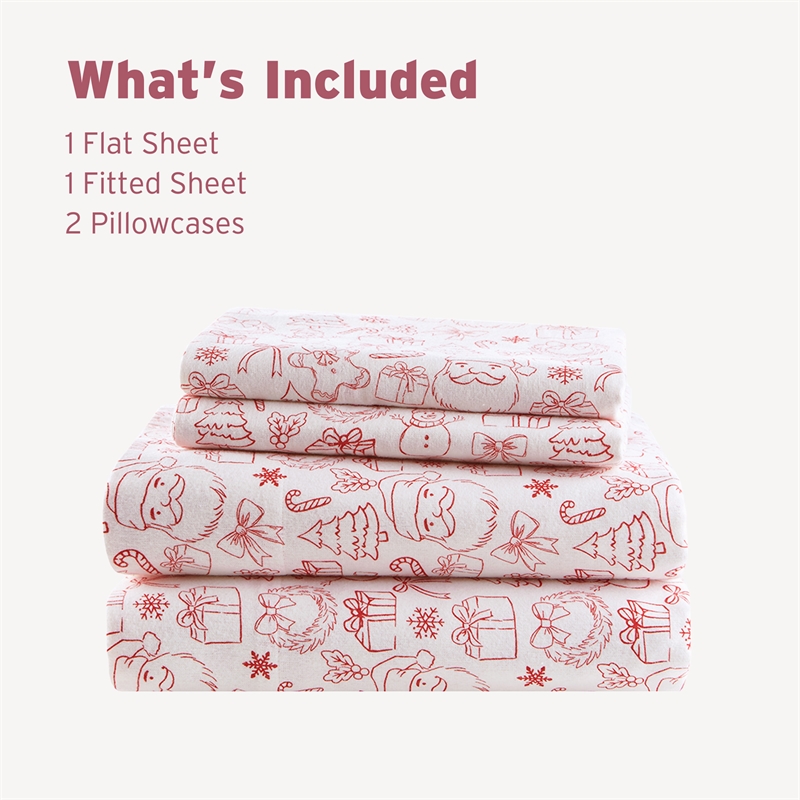 Olliix Intelligent Design Cozy Soft Twin XL Sheet Set Cotton in Holiday Doodles
