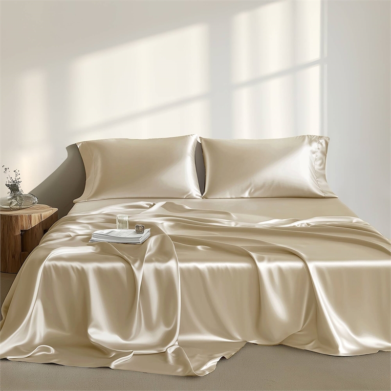 Olliix Madison Park Essentials Satin Cal King Sheet Set Polyester in Champagne