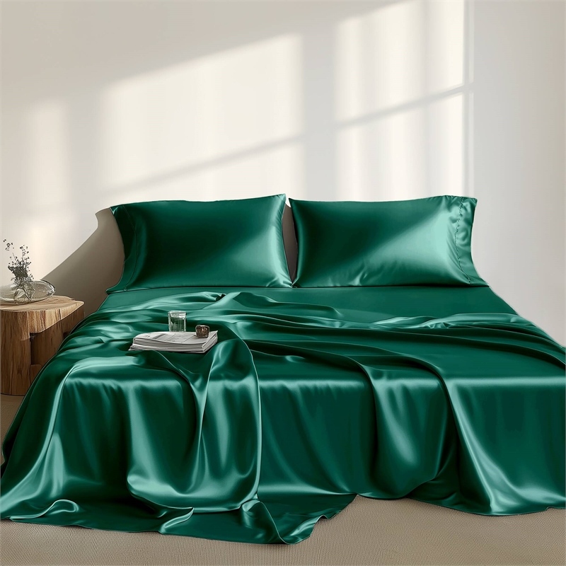 Olliix Madison Park Essentials Satin Cal King Sheet Set Polyester in Emerald