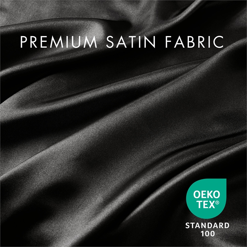 Olliix Madison Park Essentials Satin Split King Sheet Set Polyester in Black
