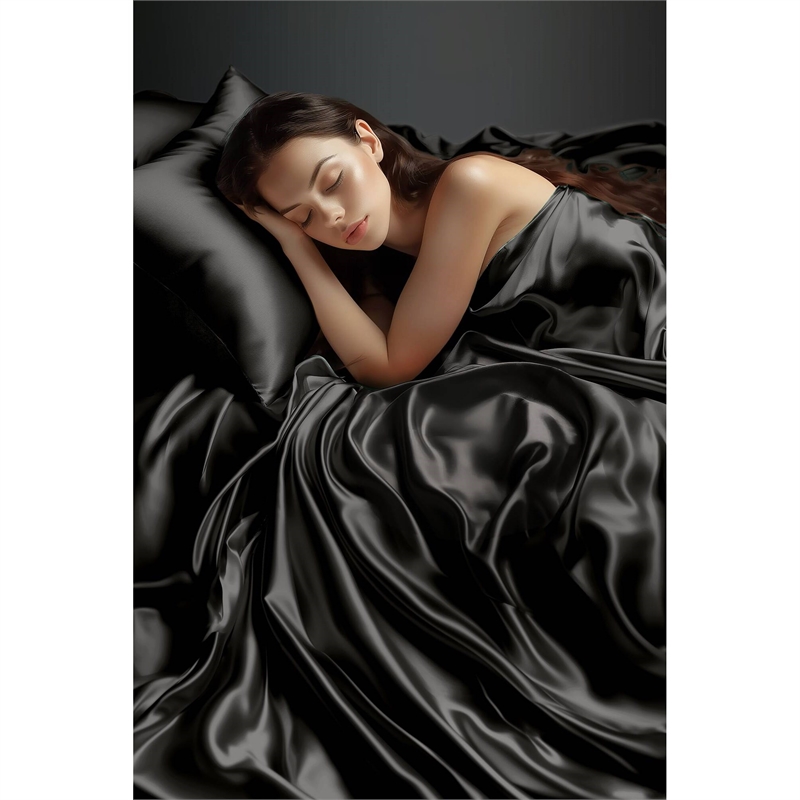 Olliix Madison Park Essentials Satin Split King Sheet Set Polyester in Black