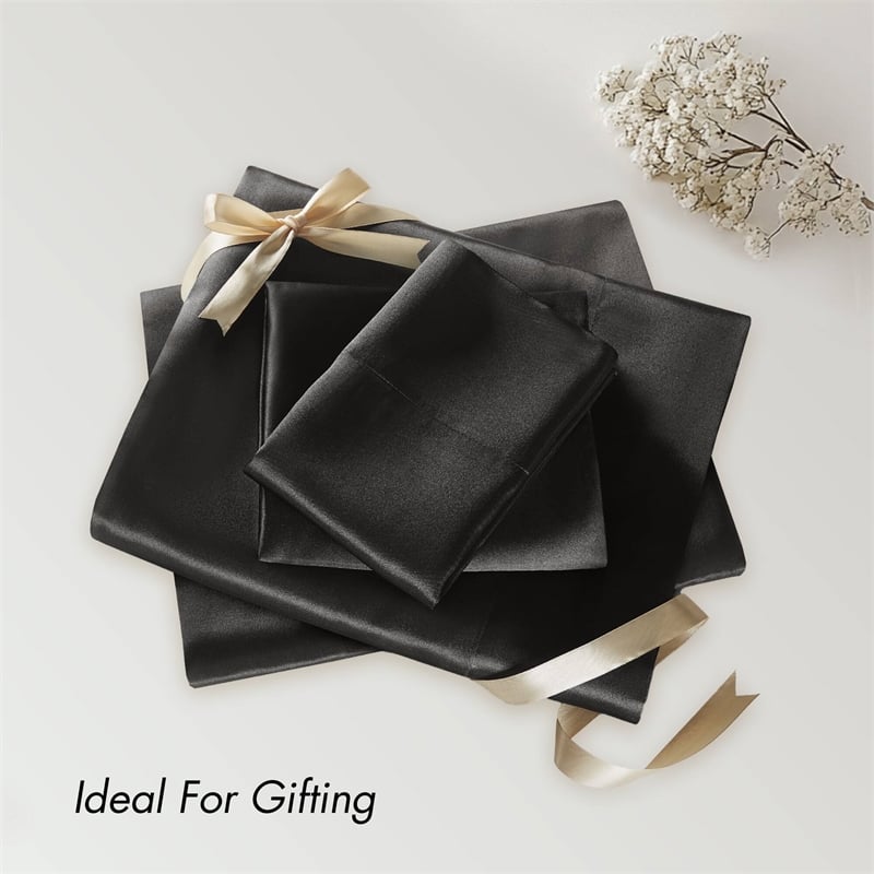 Olliix Madison Park Essentials Satin Split King Sheet Set Polyester in Black