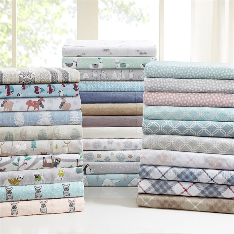 Olliix True North by Sleep Philosophy Cozy Flannel Queen Sheet Set in Aqua Dots