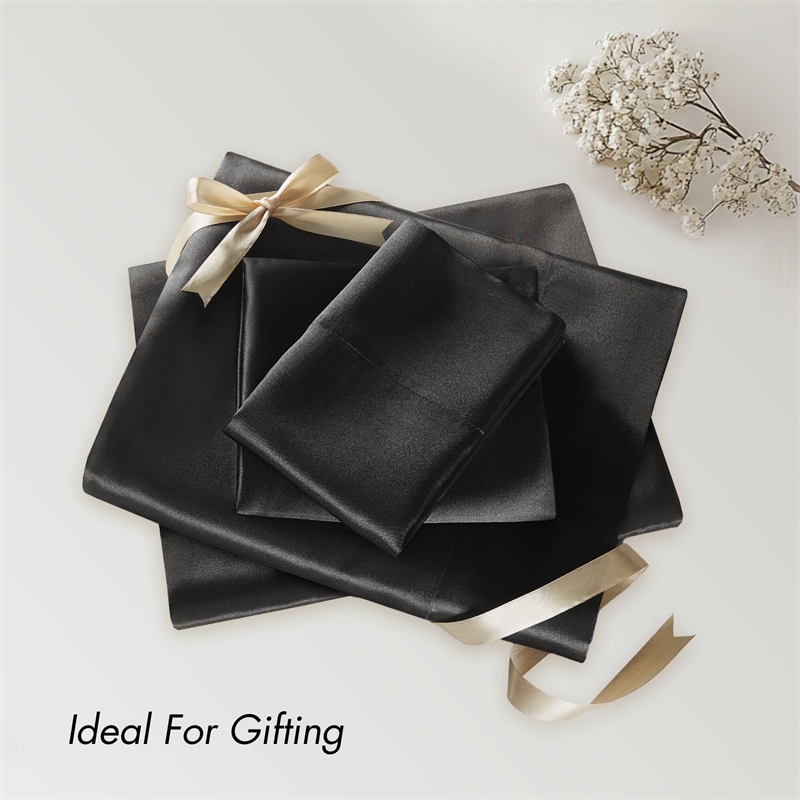 Olliix Madison Park Essentials Satin Queen Sheet Set Polyester in Black