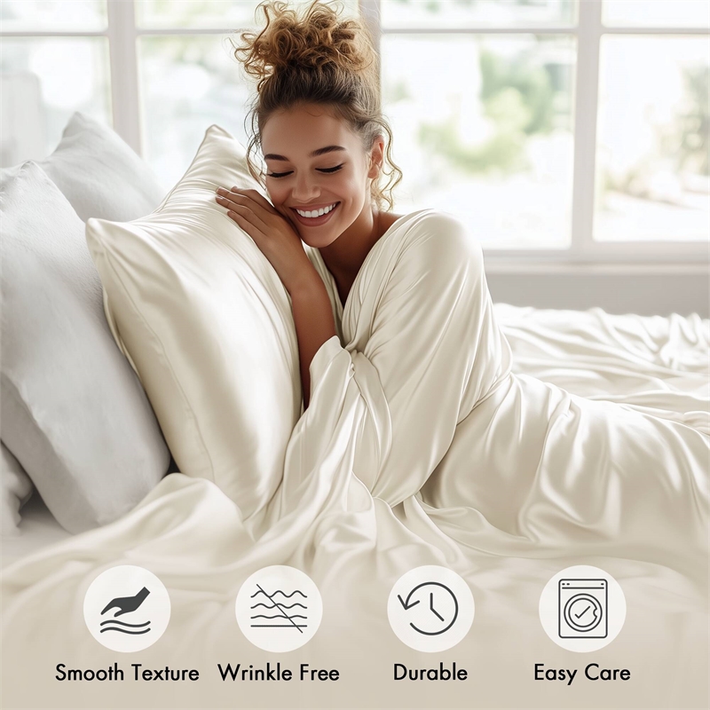 Olliix Madison Park Essentials Satin Split King Sheet Set Polyester in Ivory