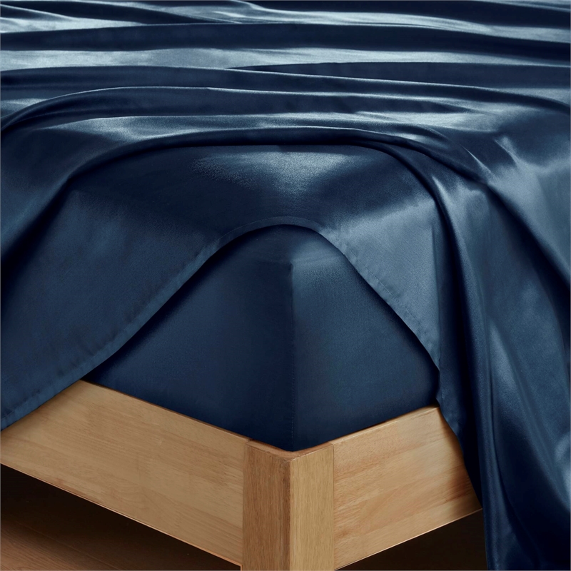 Olliix Madison Park Essentials Satin Queen Sheet Set Polyester in Midnight Blue