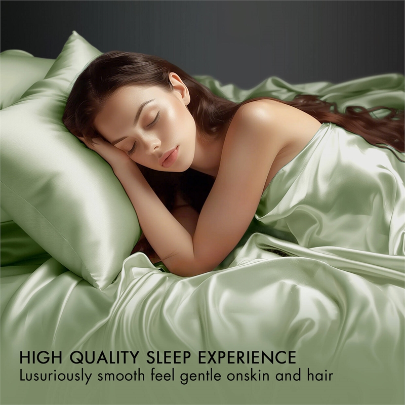 Olliix Madison Park Essentials Satin Queen Sheet Set Polyester in Sage