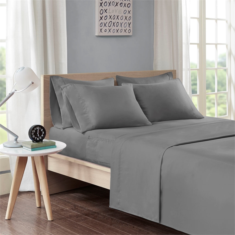 Olliix Intelligent Design Microfiber Twin XL Sheet Set Polyester in Charcoal