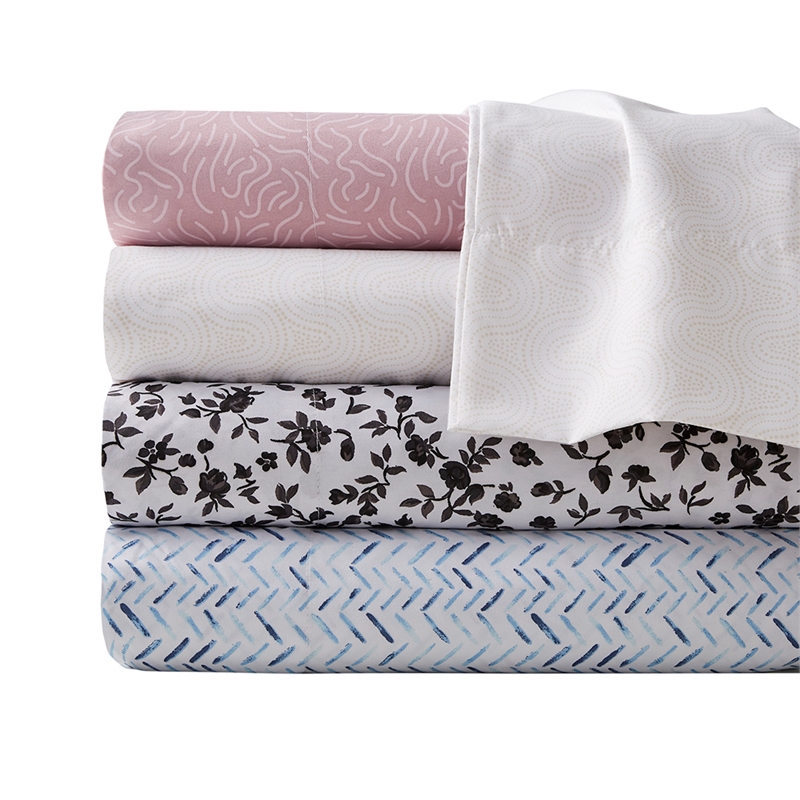 Olliix Intelligent Design Printed Microfiber Queen Sheet Set in Blush Waves