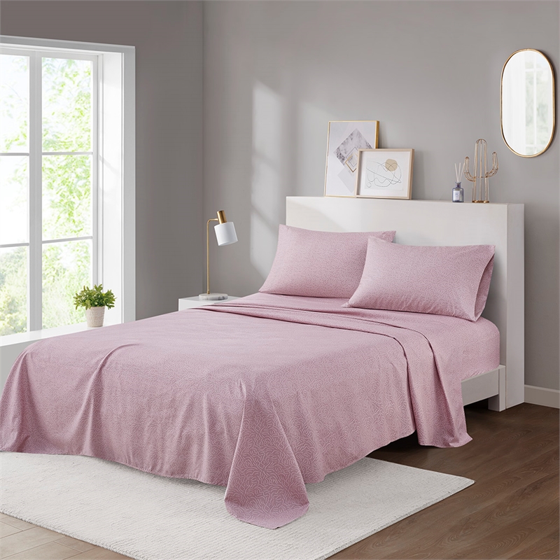 Olliix Intelligent Design Printed Microfiber Queen Sheet Set in Blush Waves