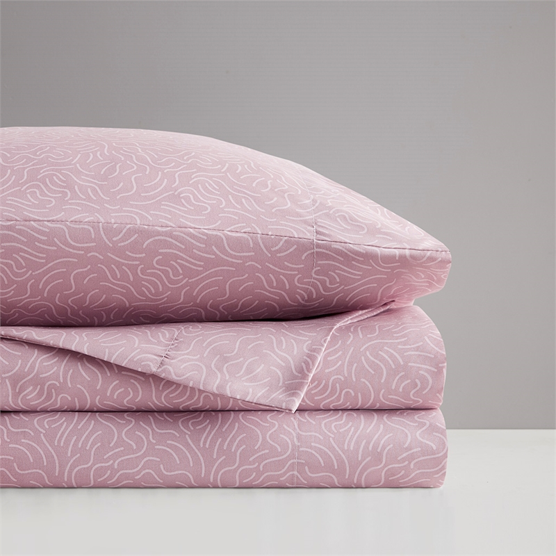 Olliix Intelligent Design Printed Microfiber Queen Sheet Set in Blush Waves