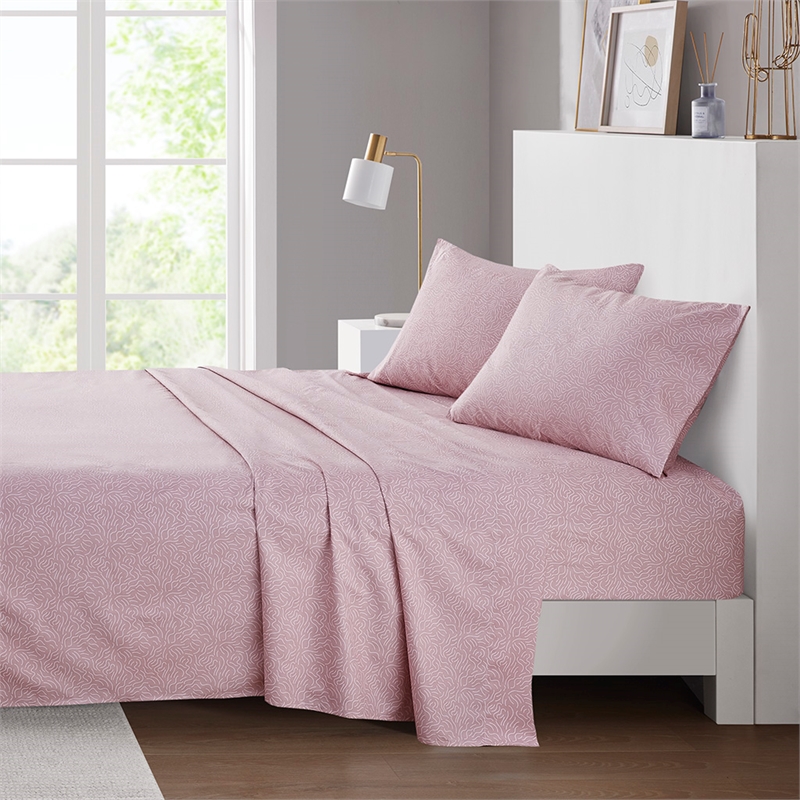 Olliix Intelligent Design Printed Microfiber Queen Sheet Set in Blush Waves