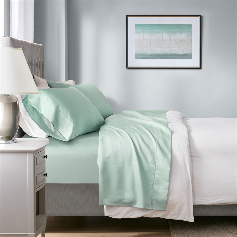 Olliix Madison Park 1000 Thread Count Queen Sheet Set Cotton in Seafoam