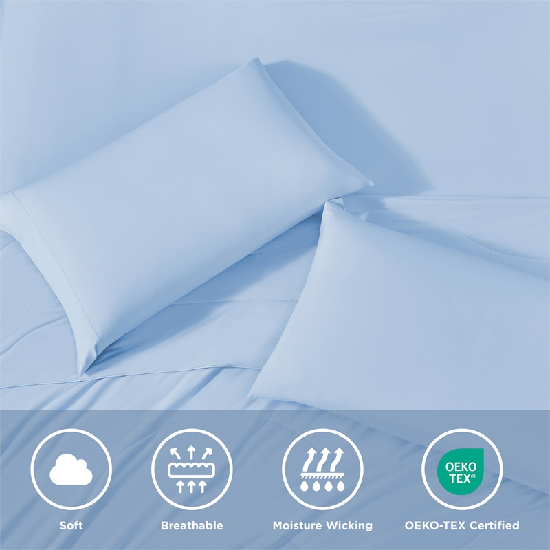 Olliix Main Street Ice Touch Queen Sheet Set Nylon/Spandex in Ice Blue