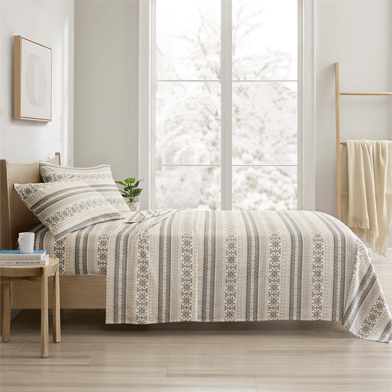 Olliix True North by Sleep Philosophy Cozy Flannel Queen Sheet Set in Gray