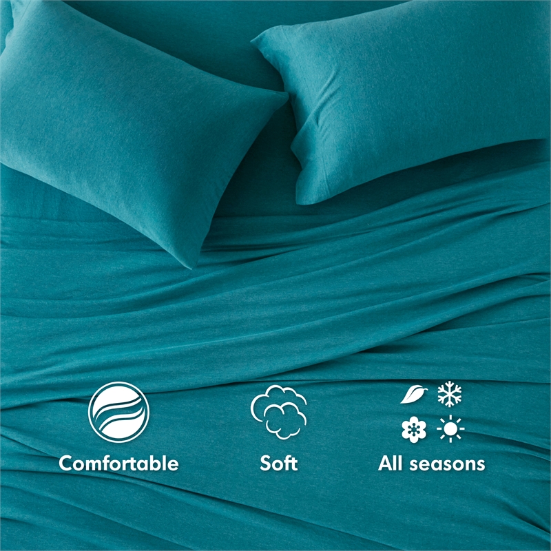Olliix Intelligent Design Blend Jersey Knit Queen Sheet Set in Teal
