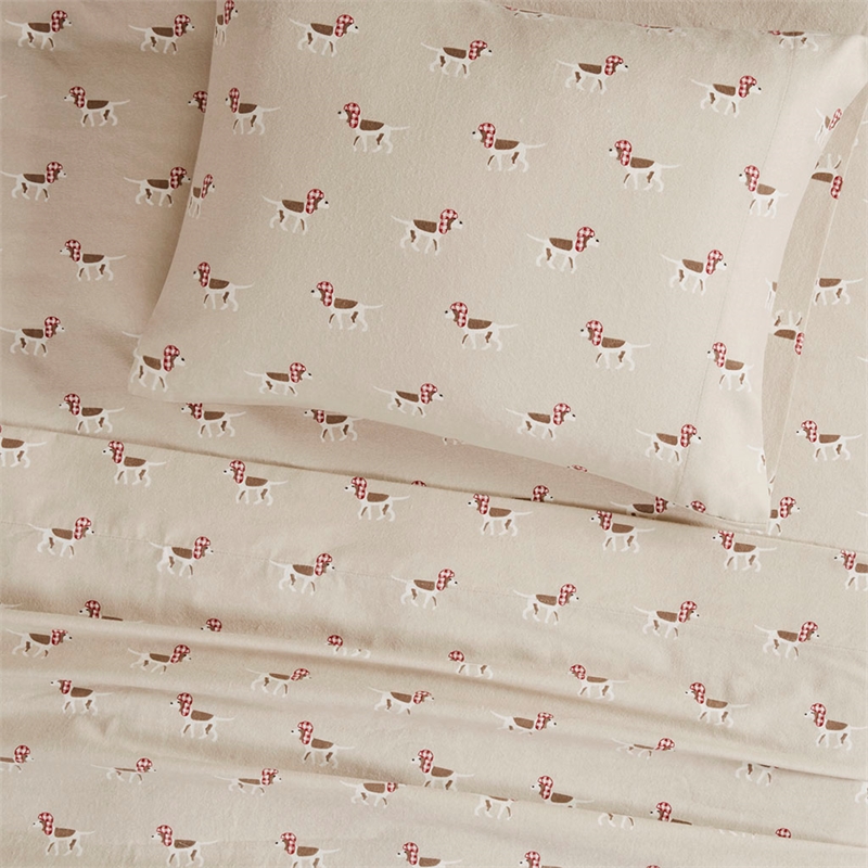 Olliix Woolrich Cotton Flannel Cal King Sheet Set Cotton in Tan Dog