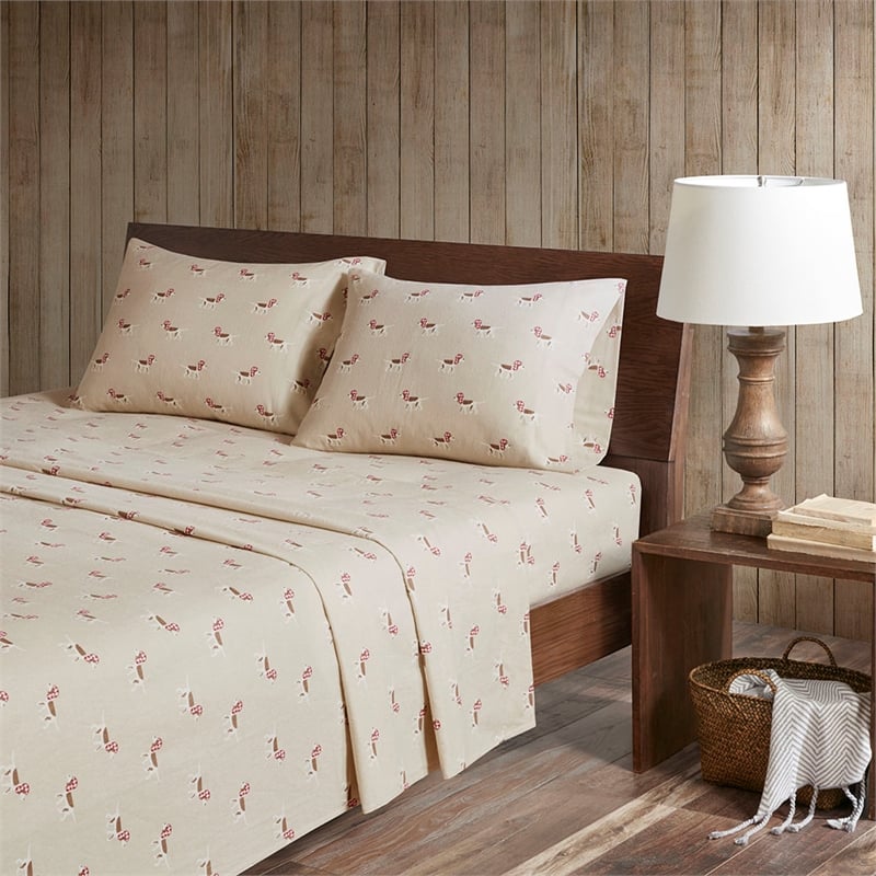 Olliix Woolrich Cotton Flannel Cal King Sheet Set Cotton in Tan Dog