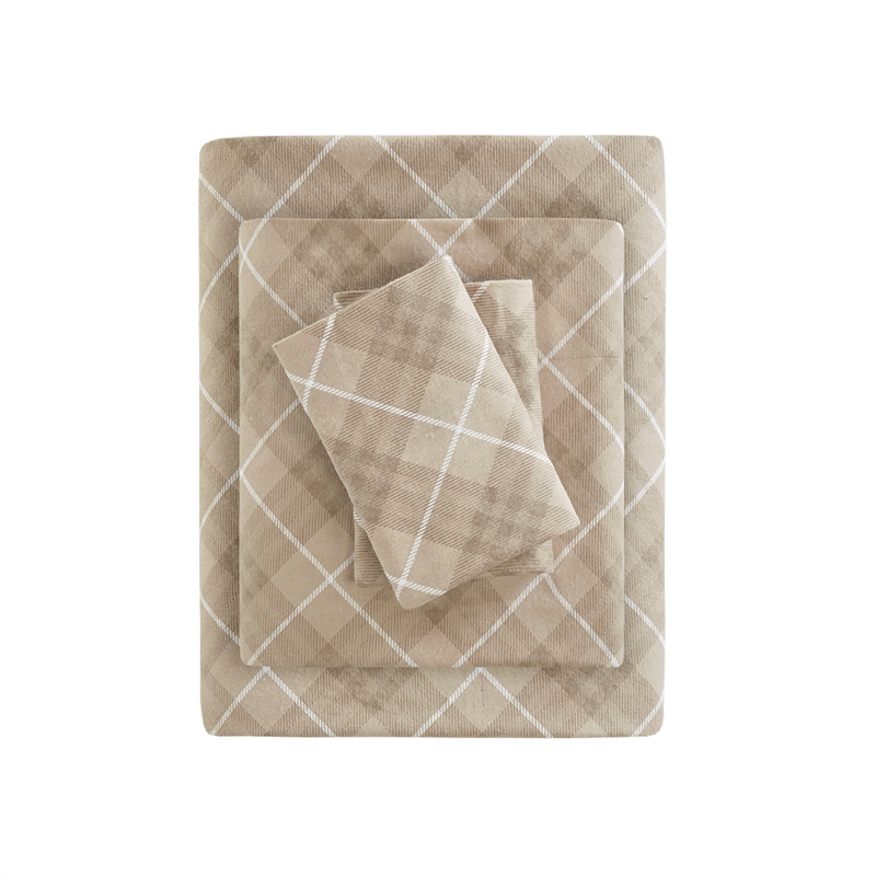 Olliix True North by Sleep Philosophy Cozy Flannel Cal King Sheet Set Tan Plaid