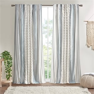 Olliix INK+IVY Imani 50x95&quot Window Panel Cotton in White/Navy