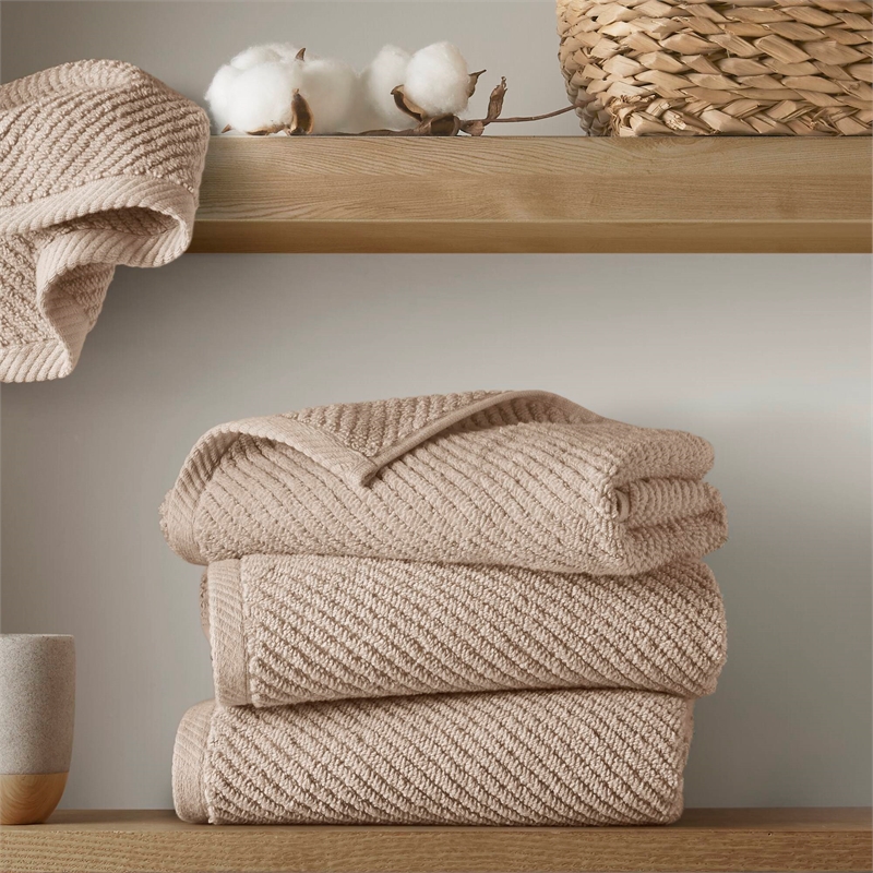 Olliix Madison Park Diagonal Ribbed 4-Piece Bath Towel Cotton in Beige