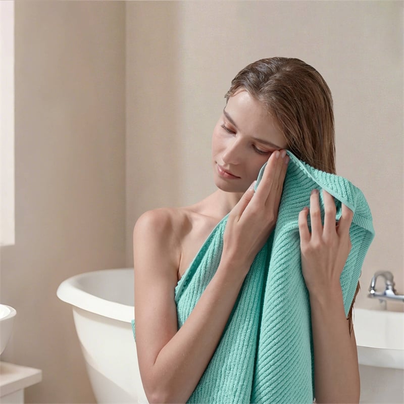 Olliix Madison Park Diagonal Ribbed 4-Piece Bath Towel Cotton in Turquoise