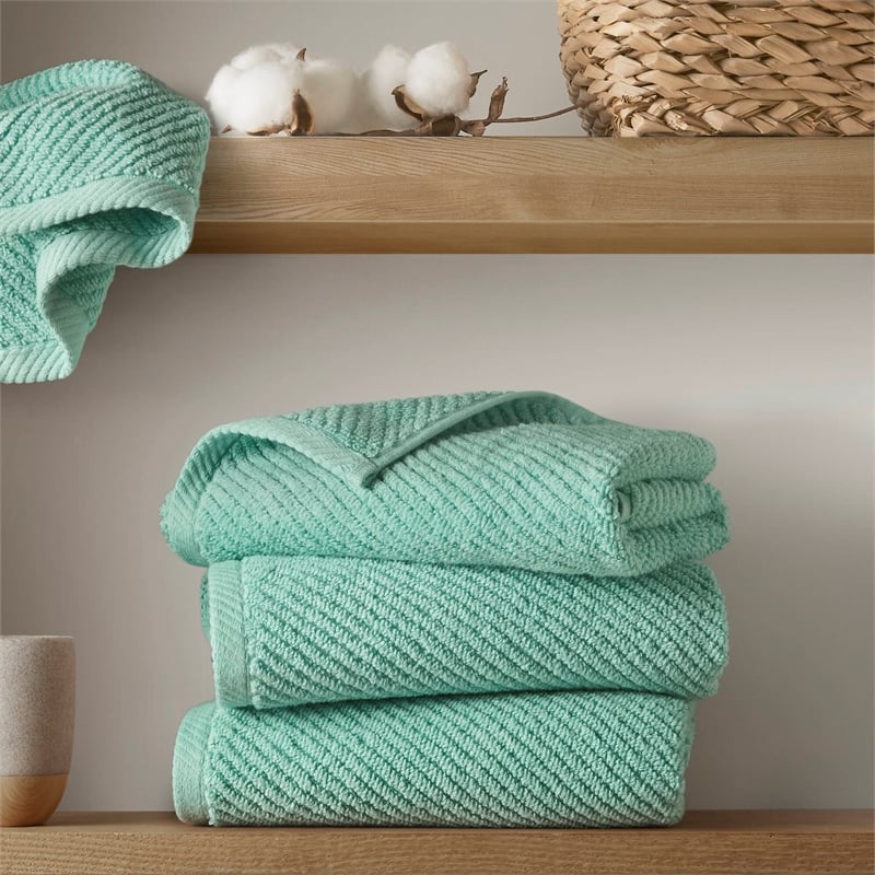 Olliix Madison Park Diagonal Ribbed 4-Piece Bath Towel Cotton in Turquoise